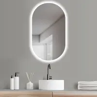 PonteSino HOKO Miroir de salle de bain LED antibuée Miroir mural ovale 50x90 cm+LED alternance blanc chaud/blanc froid/neutre. Lumière allumable par interrupteur tactile/mural.Messina