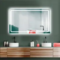 PonteSino HOKO ANTIBESCHLAG LED miroir de salle de bain 100x60cm+horloge+changement de lumière blanc chaud/blanc froid/neutre. Lumière allumable par interrupteur tactile/interrupteur mural. Bochum
