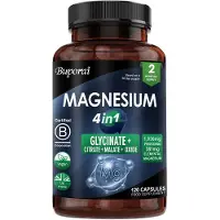 Buporai Magnésium 4 in1 (120 capsules) Complément alimentaire, repos, relaxation, stress, sommeil, crampes aux jambes, santé cardiaque, muscles, articulations, cerveau