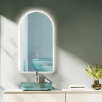 PonteSino HOKO Miroir de salle de bain arc LED 60x100cm avec cadre métallique, montage HAUT+QUI,Arch miroir lumineux+interrupteur tactile+lumière changeant 2700-6500K, blanc chaud-froid