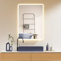 PonteSino HOKO Miroir de salle de bain antibuée LED 70x100cm avec cadre HAUT+QUATRE Montage Interrupteur tactile+lumière Changement blanc chaud-blanc froid-neutre Interrupteur mural activable
