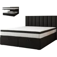 TRADA Bond Lit Boxspring Lit adulte 160x200 avec matelas ressorts ensachés et rangements en tissu velours Noir