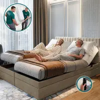 TRADA Adele Lit Boxspring adulte 180x200 Ensemble Matelas+sommier Relaxation électrique avec Matelas Ressorts ensachés, Rangement et surmatelas Beige