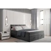 TRADA Prado Lit Boxspring Lit adulte 180x200 avec Matelas Ressorts ensachés, 2 matelas bonnels et 2 rangements en velours Gris foncé