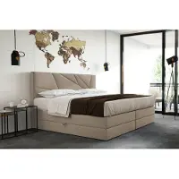 TRADA Verde Lux Lit Boxspring Lit adulte 160x200 avec Matelas Ressorts ensachés, Rangement et surmatelas en velours Beige