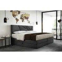 TRADA Verde Lux Lit Boxspring Lit adulte 200x200 avec Matelas Ressorts ensachés, Rangement et surmatelas en velours Gris foncé