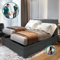 TRADA Adele Lit Boxspring 160x200 Ensemble Matelas+sommier Relaxation électrique avec Matelas Ressorts ensachés, Rangement et surmatelas Gris foncé
