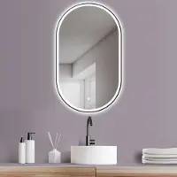PonteSino HOKO Miroir de salle de bain Miroir mural design Ovale 45x75 cm avec cadre métallique+LED Changement blanc chaud - blanc froid - neutre 2700-6500K.Interrupteur tactile.Mémoire. Brescia
