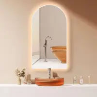 PonteSino HOKO LED Bogenspiegel Beschlagfrei 50x90cm/90x50cm mit Weißer Metallrahmen, HOCH+QUER Montage. Arch Badspiegel+Touch Schalter+Licht Wechsel