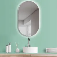 PonteSino HOKO Miroir ovale LED avec cadre métallique 60x100 cm Anti-buée Blanc chaud & Blanc froid Salle de bain & hall Capteur tactile & fonction mémoire