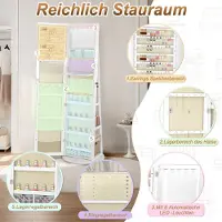 TWOLIIN Miroir Armoire à bijoux Rangement pour bijoux pivotant à 360°avec lampes LED et serrure de sécurité Armoire à glace debout 3 en 1 Miroir de maquillage intérieur 161 x 54.5 x 10 cm Blanc