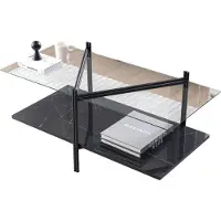 Xl Moebel Gmbh Table basse avec plateau en verre et aspect marbre - table de canapé élégante et moderne