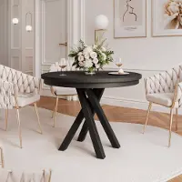 Idohome Table à rallonges LORIEN ronde 100–140 cm, noire avec pieds en métal – Table de cuisine, table de salle à manger