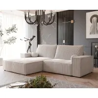 Idohome Canapé d'angle capitonné HUGO avec fonction sommeil et coffre de lit Canapé d'angle en L Salon Canapé avec coffre de lit Canapé gauche Poso 100 Beige