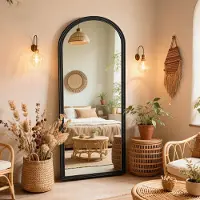 Zimilo Miroir en pied avec cadre en bois massif, miroir sur pied 160 × 50 cm, style scandinave, noir