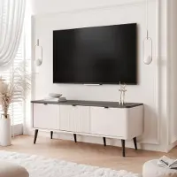 Idohome NAVANI TV-Lowboard 130 cm avec façade cannelée Soft-Close-System Armoire TV Meuble média salon moderne & élégant Cachemire + gris pierre