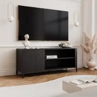 Idohome -Meuble TV LORIEN 135 cm Meuble TV bas noir Meuble TV avec pieds métalliques Meuble TV avec poignées métalliques Soft-Close motif à chevrons