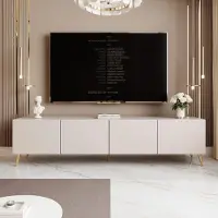 Idohome TV Lowboard Angel 200 cm Cachemire - armoire RTV avec éclairage LED, armoire TV sur pieds métalliques dorés, meuble média, Push-to-Open