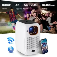 HDeye Mini projecteur V1 pour affichage simultané, 1080P, foyer électronique, batterie intégrée 10400 mAh, Bluetooth 5.0, blanc