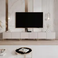 Idohome TV Lowboard Angel 300 cm Cachemire - Armoire TV avec éclairage LED, armoire TV sur pieds métalliques dorés, meuble média, Push-to-Open
