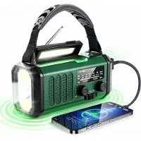 Zimilo Radio d'urgence avec batterie externe de 10 000 mAh, 3 méthodes de recharge : manivelle, énergie solaire et USB, avec lampe de poche, lampe de lecture et alarme SOS, verte