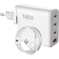 SWAREY 28V PD-140W Chargeur rapide USB-C/USB-A Power Adapter - Chargeur, y compris câble USB-C de 2m, blanc pour modèles iPhone,iPad,MacBook,modèles SAMSUNG