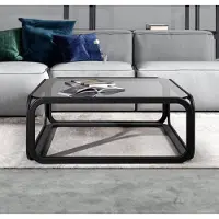 Xl Moebel Gmbh Table basse rectangulaire en verre avec piètement en bois moderne dans le salon