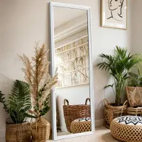 Zimilo Miroir en pied avec cadre rectangulaire en bois, 160 × 50 cm, miroir sur pied de style moderne, blanc