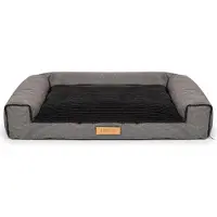 Dogeste Lit pour chien 100x65 cm taille XL en tissu kodura et velours côtelé – gris-noir