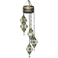 Halay Suspension mosaïque orientale verte, hauteur 97 cm, largeur 20 cm, diamètre 13,5 cm, douille E14