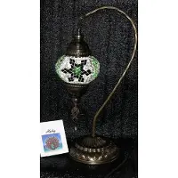 Halay Lampe de table turque artisanale en verre soufflé à la bouche vert et blanc avec mosaïque - lampe de chevet orientale