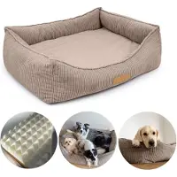 Dogeste Lit orthopédique pour chien FLEX XXL 110x90 cm avec coussin amovible en velours côtelé – beige
