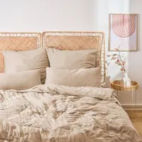 Everbrent Blumtal mousseline linge de lit 200x220 cm - Housse de couette 200x220 + 2x taies d'oreiller 80x80 Taupe