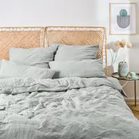 Everbrent Blumtal mousseline linge de lit 200x220 cm - Housse de couette 200x220 + 2x taies d'oreiller 40x80 bleu