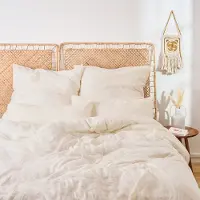 Everbrent Blumtal mousseline linge de lit 200x220 cm - Housse de couette 200x220 + 2x taies d'oreiller 40x80 Beige