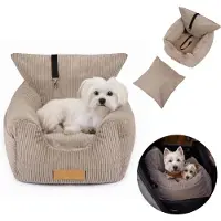 Dogeste Siège auto pour chien avec laisse – panier de transport et lit de voiture pour petit chien beige