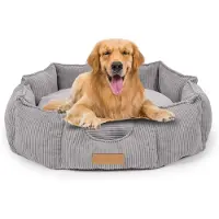Dogeste Lit pour chien Nest 100x85 cm rond en tissu avec velours côtelé – gris