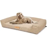 Dogeste Lit pour chien 118x78 cm taille XXL en tissu kodura et velours côtelé – beige