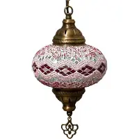 Halay Lampe suspendue Mozaïek - Lampe orientale turque faite main Ø 13 cm en verre coloré et bronze, design unique