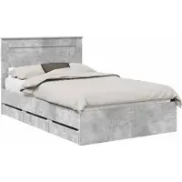 vidaXL Cadre de lit avec tête de lit, gris béton, 135 x 190 cm, bois d'ingénierie