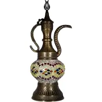 Halay Lampe de table mosaïque d'Asie orientale (ibrik turc) Ø 13 cm, fabriquée à la main, avec ferrure en laiton, 40 watts max.
