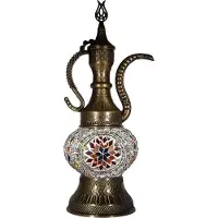 Halay Lampe de table mosaïque d'Asie orientale (ibrik turc) Ø 13 cm, fabriquée à la main, 40 watts, ferrures en laiton, hauteur 38 cm