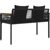 vidaXL Banc d'extérieur avec coussins Noir 117 x 54 x 74,5 cm Poly-Rotin