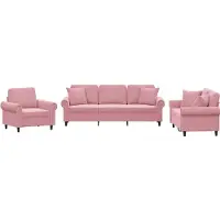 vidaXL Ensemble de canapés 3 pièces avec coussins Rose velours