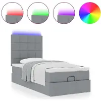 vidaXL Ottoman-lit avec matelas & LEDs gris clair 90x190 cm Tissu
