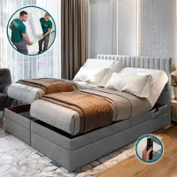 TRADA Adele Lit Boxspring adulte 140x200 Ensemble Matelas+sommier Relaxation électrique avec Matelas Ressorts ensachés, Rangement et surmatelas Gris