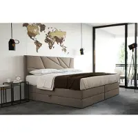 TRADA Verde Lux Lit Boxspring Lit adulte 180x200 avec Matelas Ressorts ensachés, Rangement et surmatelas en velours Beige