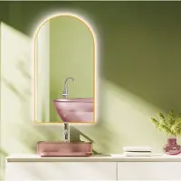 PonteSino HOKO miroir de salle de bain LED arc 50x90/90x50 cm avec cadre métallique doré, miroir lumineux Arch+interrupteur tactile+changement de lumière 2700-6500K, blanc chaud/blanc froid/neutre