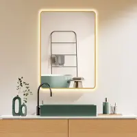 PonteSino HOKO Miroir de salle de bain antibuée LED 50x70cm avec cadre HAUT+QUER Montage Interrupteur tactile+lumière alternante blanc chaud-blanc froid-neutre Interrupteur mural enclenchable