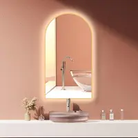 PonteSino HOKO Miroir de salle de bain anti-buée LED Miroir arqué design 60x100 cm avec cadre métallique, montage HAUT+QUI. Arch miroir de salle de bain+interrupteur tactile+blanc chaud-blanc froid